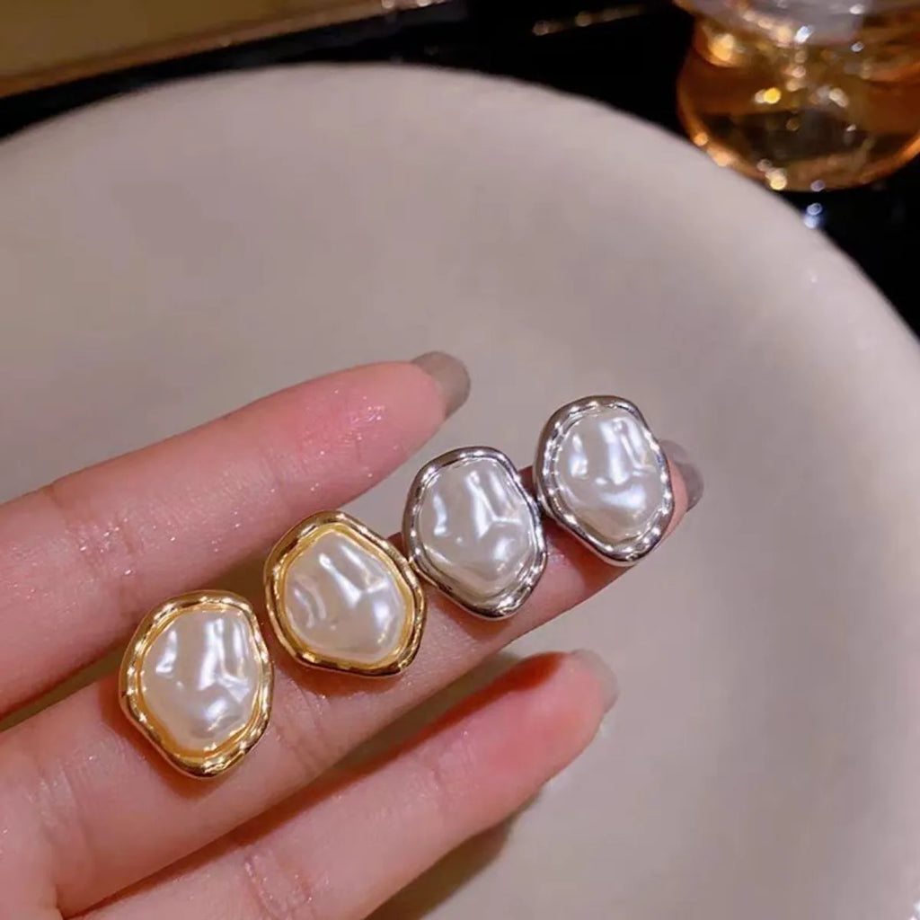 PearlEdge Studs – Irregular Metal Pearl Earrings  Classic pearls. Modern shape. Effortless elegance.