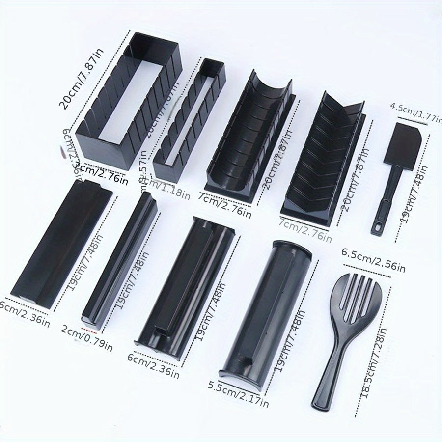 10pcs/set, DIY Sushi Maker Set - Includes Plastic Sushi Roller, Rice Mold, Spreader, and Kitchen Tools - Perfect for Back to School and Home Cooking