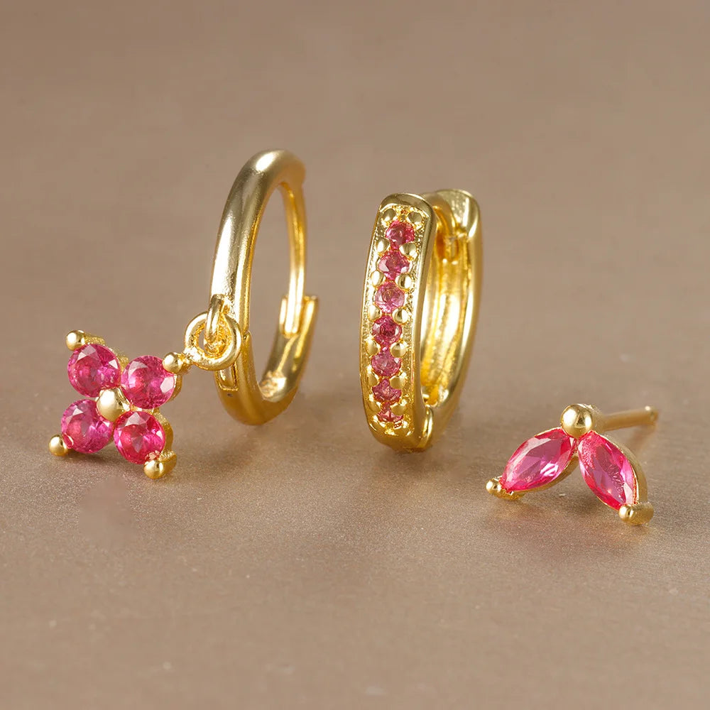 Flora Shine Earrings – 3PCS Stainless Steel Flower Set  Floral charm. Crystal sparkle. Everyday elegance.
