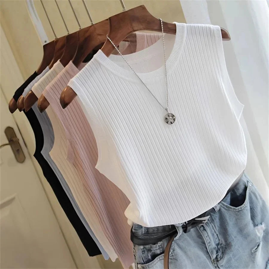 SoftKnit Sleeveless Top – O-Neck Summer Blouse  Lightweight comfort with effortless everyday style.