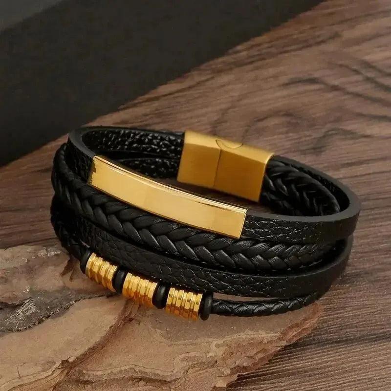 Wave Lock Bracelet – Multi-Layer Leather Charm Band  Layered style. Strong detail. Street-ready edge.