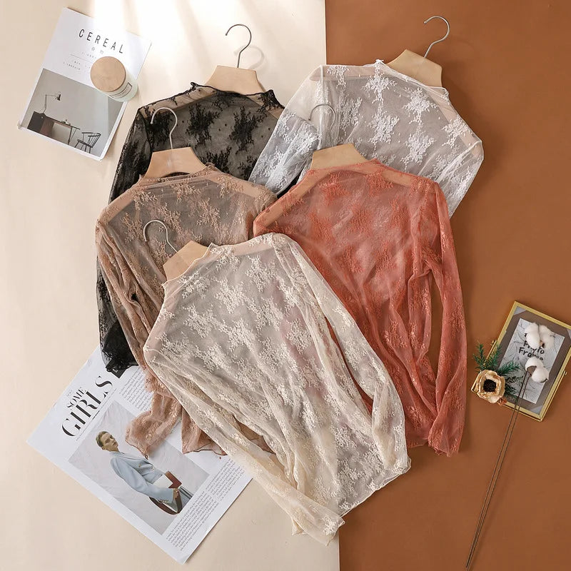 LaceMesh Crop Top – Sheer Long Sleeve Elegance  Delicate lace. Bold layers. Effortless style.