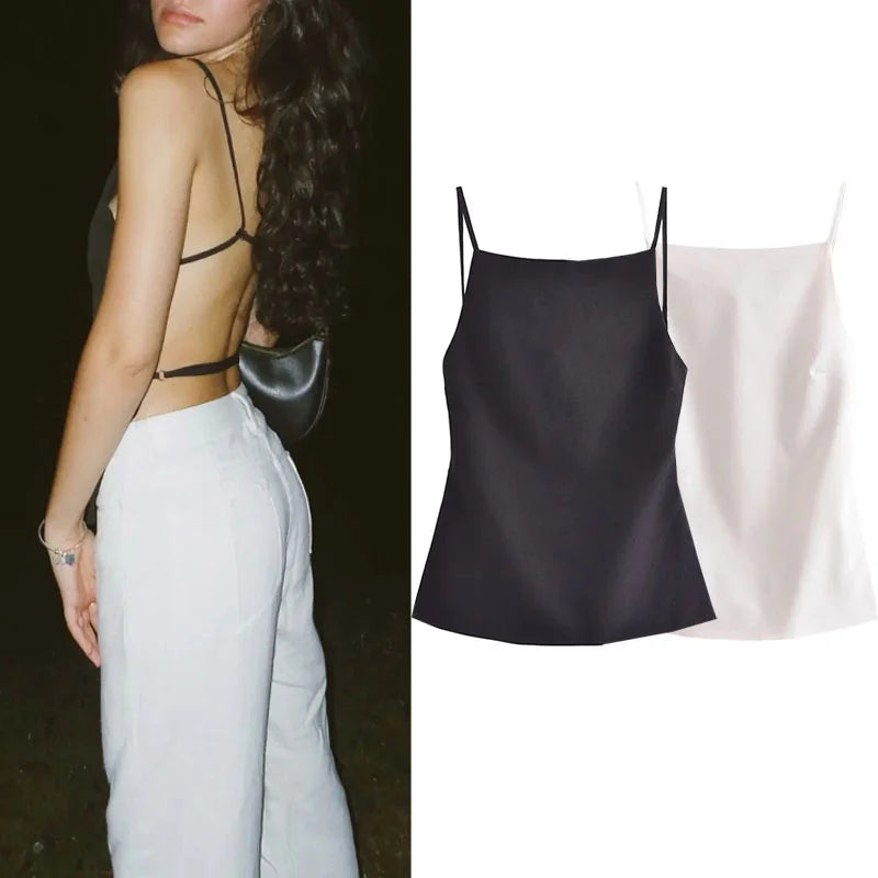 Noir Muse Backless Crop Top – Strappy Summer Party Style  Bold. Minimal. Unforgettable.