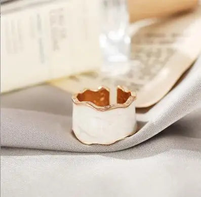 Geo Muse Ring – Vintage Enamel Adjustable Band  Artistic shape. Soft color. Effortless style.