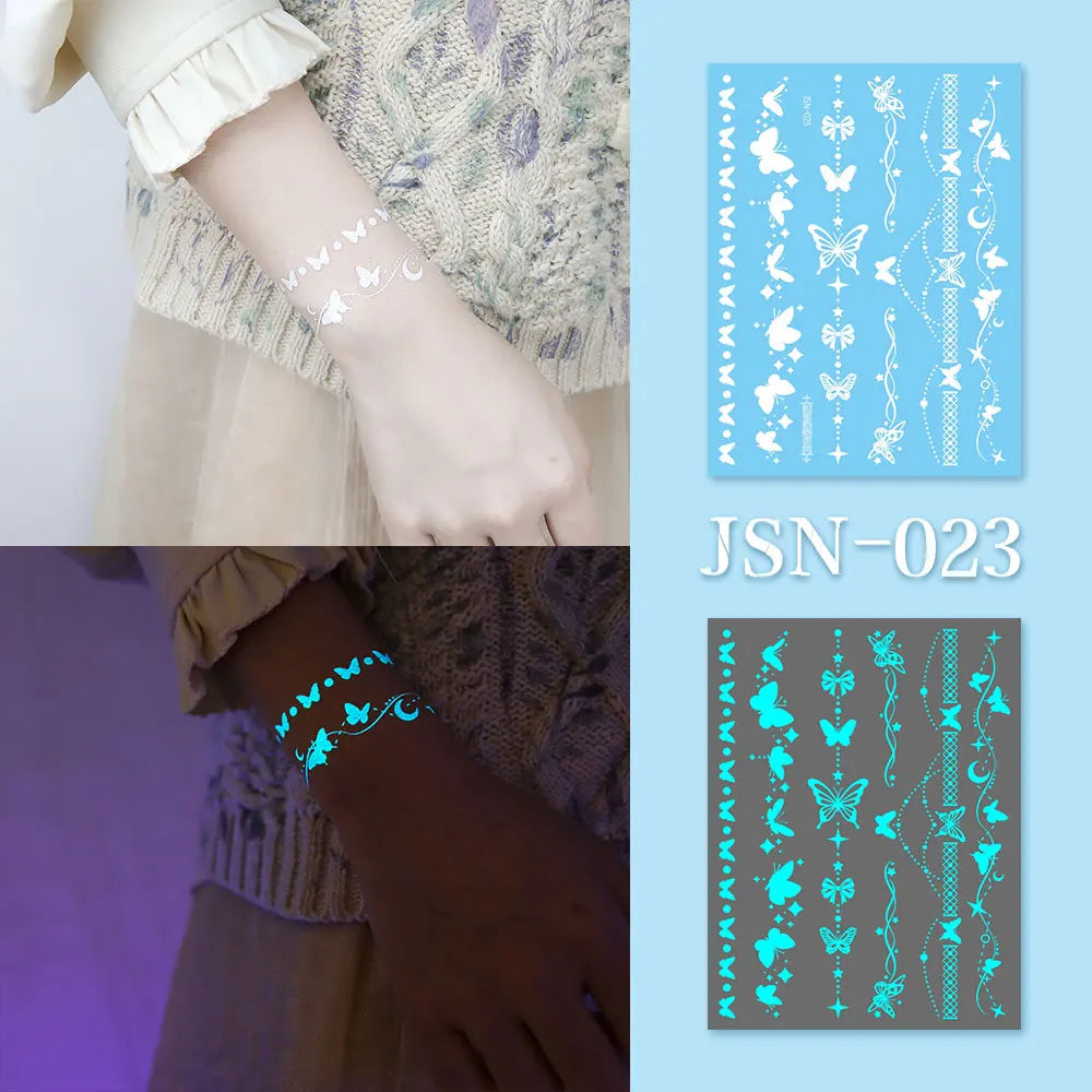 Luminous Bracelet & Necklace Tattoo Stickers – Waterproof Body Art  Glow with effortless style. No jewelry needed.