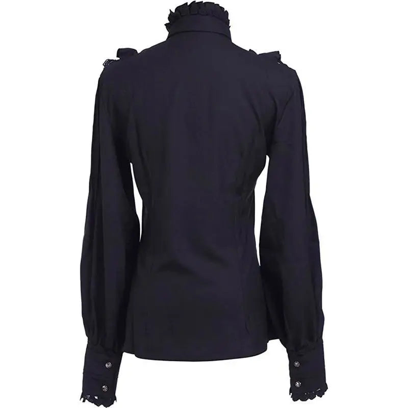 NoirVicta Gothic Blouse – Victorian Ruffle High Collar Top  Dark elegance with timeless vintage charm.