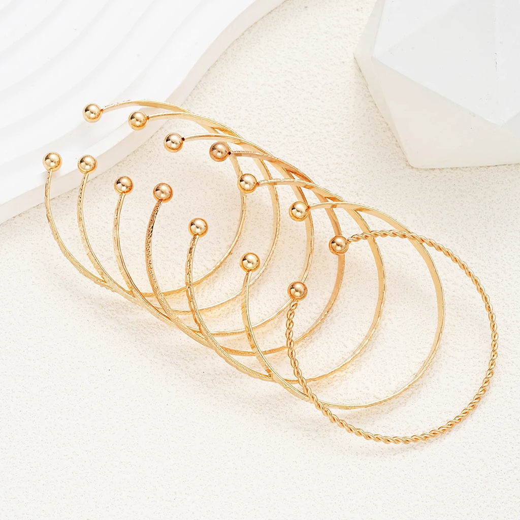 Gold Punk Heart Bracelet Set (7 Pieces) – Fashion Bangles for Women