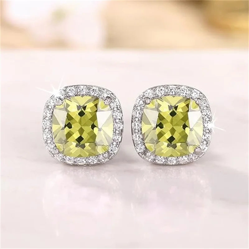 Huitan Classic Cushion Shape Stud Earrings with Brilliant Cubic Zirconia Stone Wedding Engagement Party Luxury Jewelry for Women