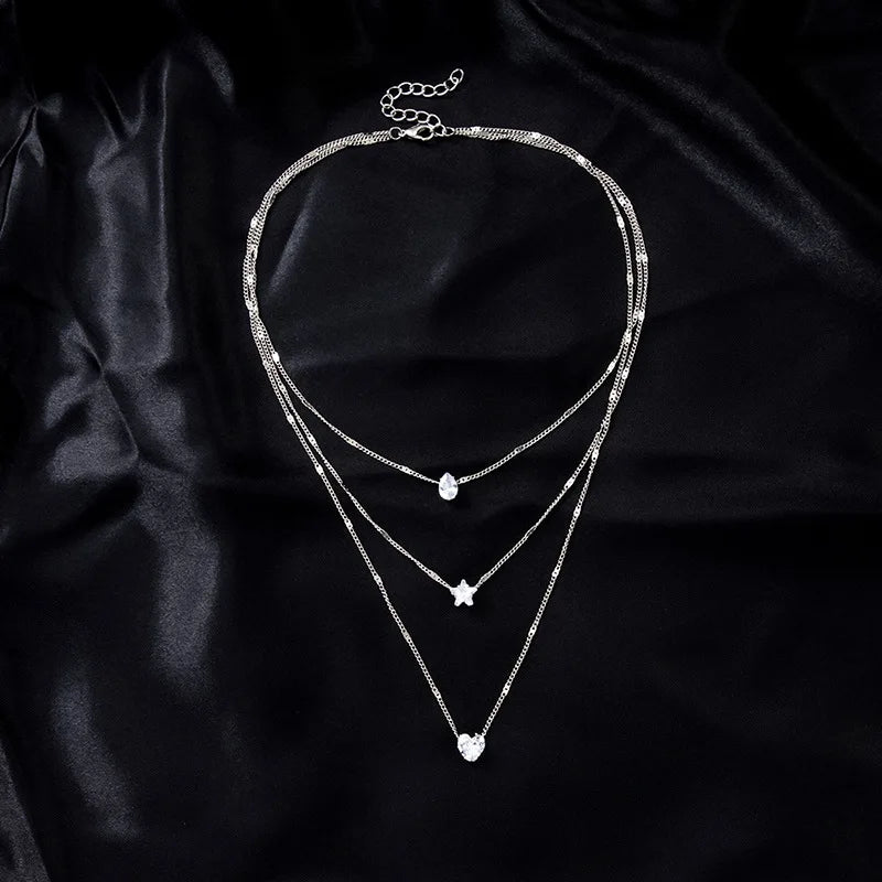 LuxeLayer Zircon Necklace – Multi-Layer Choker  Layered shine. Modern style. Effortless glam.