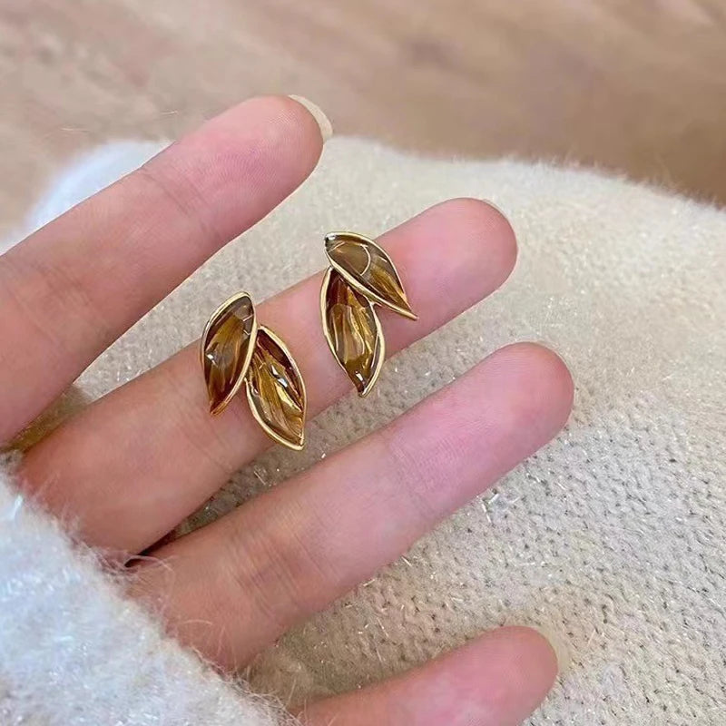 LeafMuse Stud Earrings – Korean Grey Leaf Design  Natural elegance. Soft tones. Everyday charm.