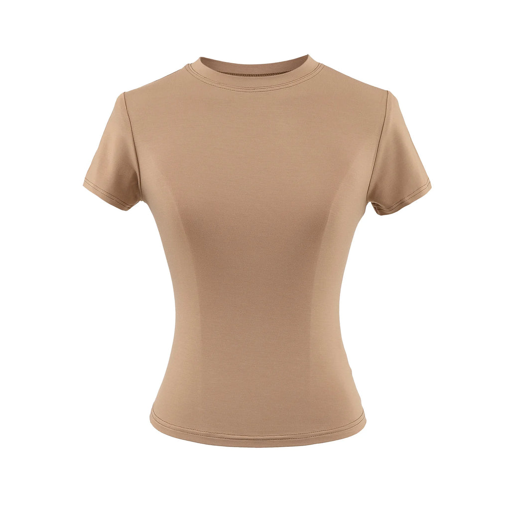 SlimMuse Tee – Y2K Solid Fit Top  Simple style. Sculpted fit. Everyday confidence.