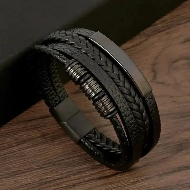 Wave Lock Bracelet – Multi-Layer Leather Charm Band  Layered style. Strong detail. Street-ready edge.