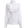 NoirVicta Gothic Blouse – Victorian Ruffle High Collar Top  Dark elegance with timeless vintage charm.