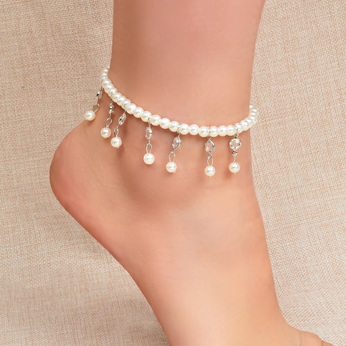 Beach Elastic Imitation Pearl Bead Charm Anklet Foot Chain Bracelet