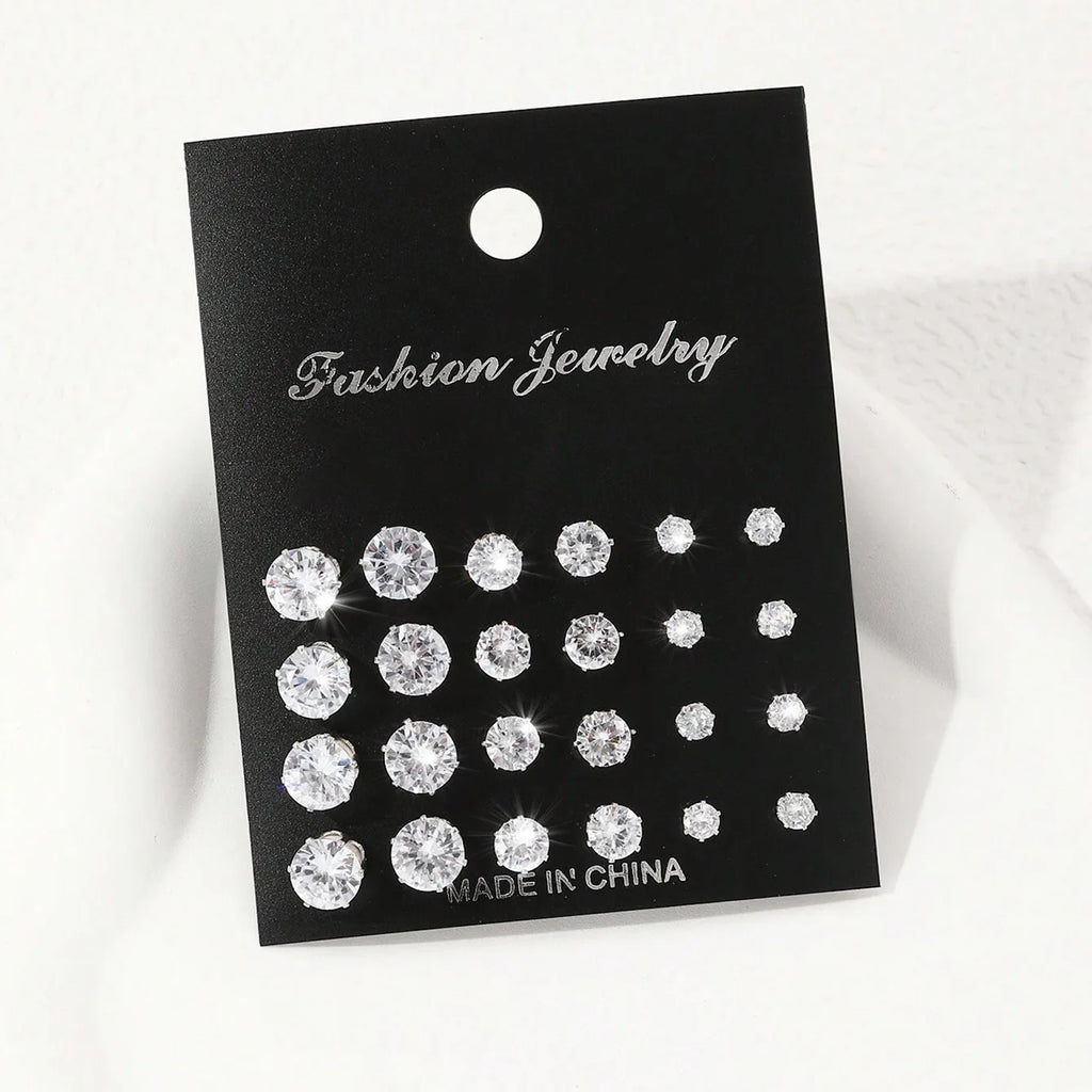 LuxeSpark Earring Set – 12 Pairs Zirconia Collection  Shine daily. Mix your style. Luxury made simple.