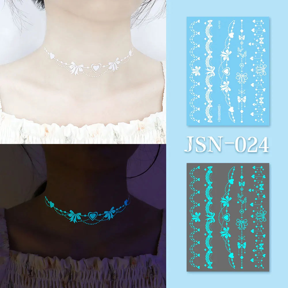 Luminous Bracelet & Necklace Tattoo Stickers – Waterproof Body Art  Glow with effortless style. No jewelry needed.