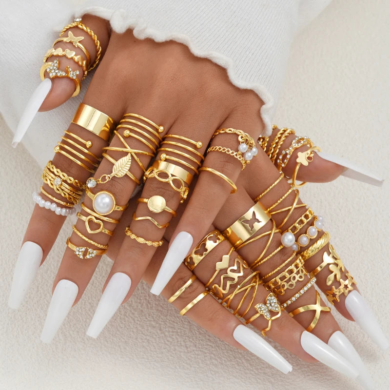 GoldenCharm Ring Set – 58PCS Vintage Mix Rings  Stack it. Mix it. Express your style.