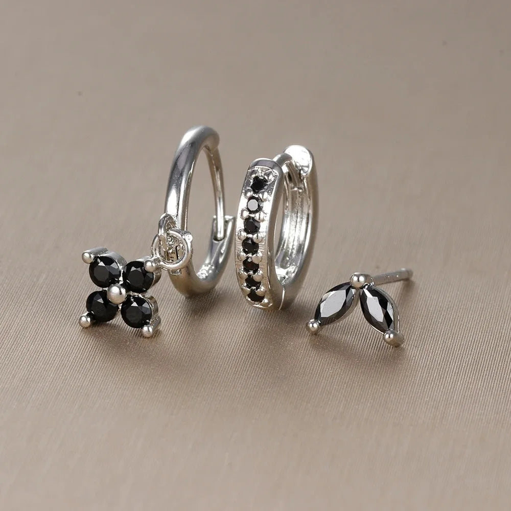 Flora Shine Earrings – 3PCS Stainless Steel Flower Set  Floral charm. Crystal sparkle. Everyday elegance.