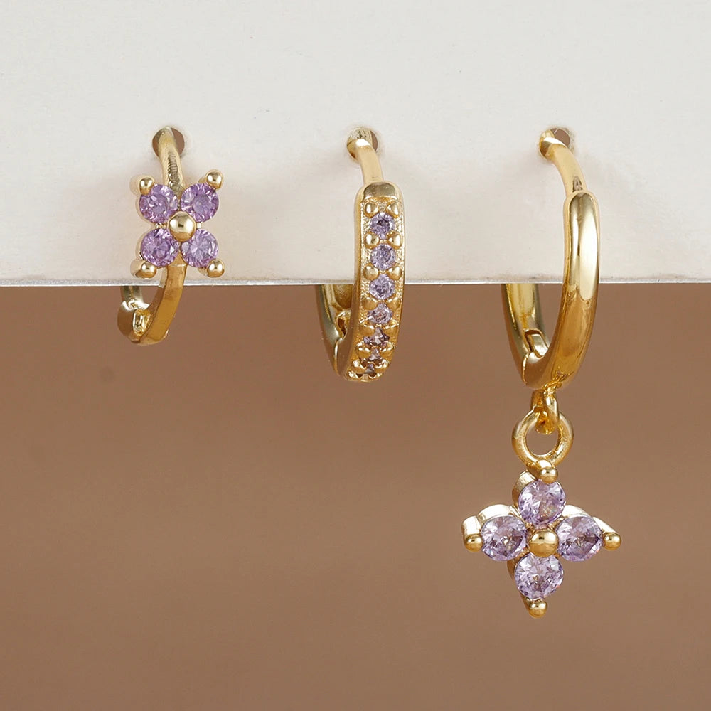 Flora Shine Earrings – 3PCS Stainless Steel Flower Set  Floral charm. Crystal sparkle. Everyday elegance.