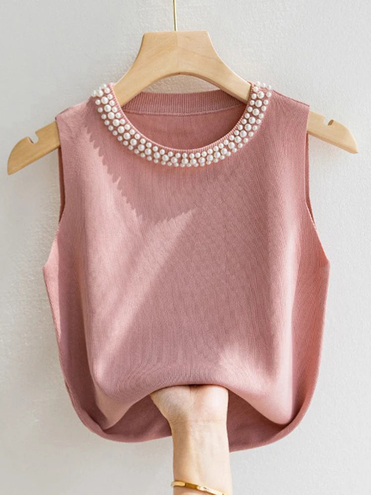 KnitMuse Beaded Vest – Sleeveless Summer Top  Light, elegant, and effortlessly refined.