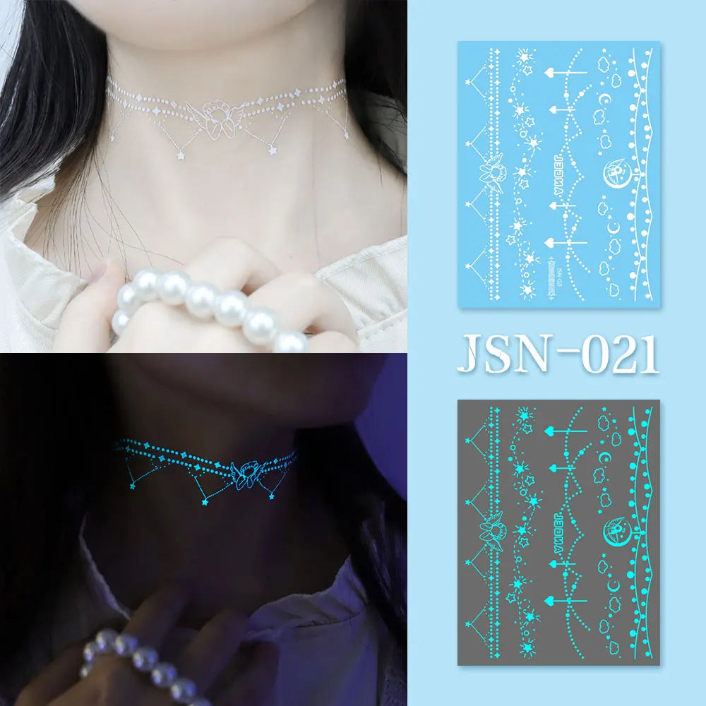 Luminous Bracelet & Necklace Tattoo Stickers – Waterproof Body Art  Glow with effortless style. No jewelry needed.