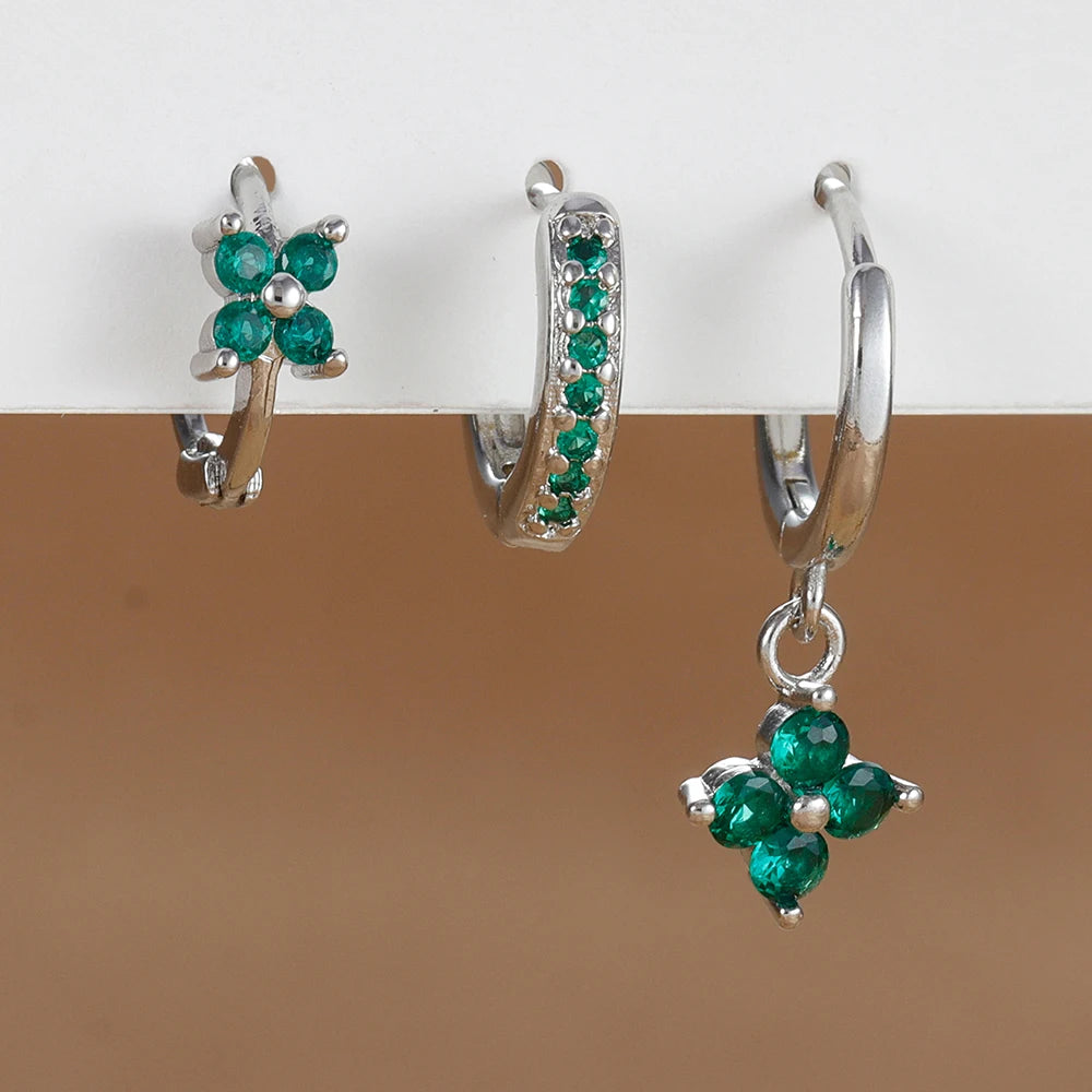 Flora Shine Earrings – 3PCS Stainless Steel Flower Set  Floral charm. Crystal sparkle. Everyday elegance.