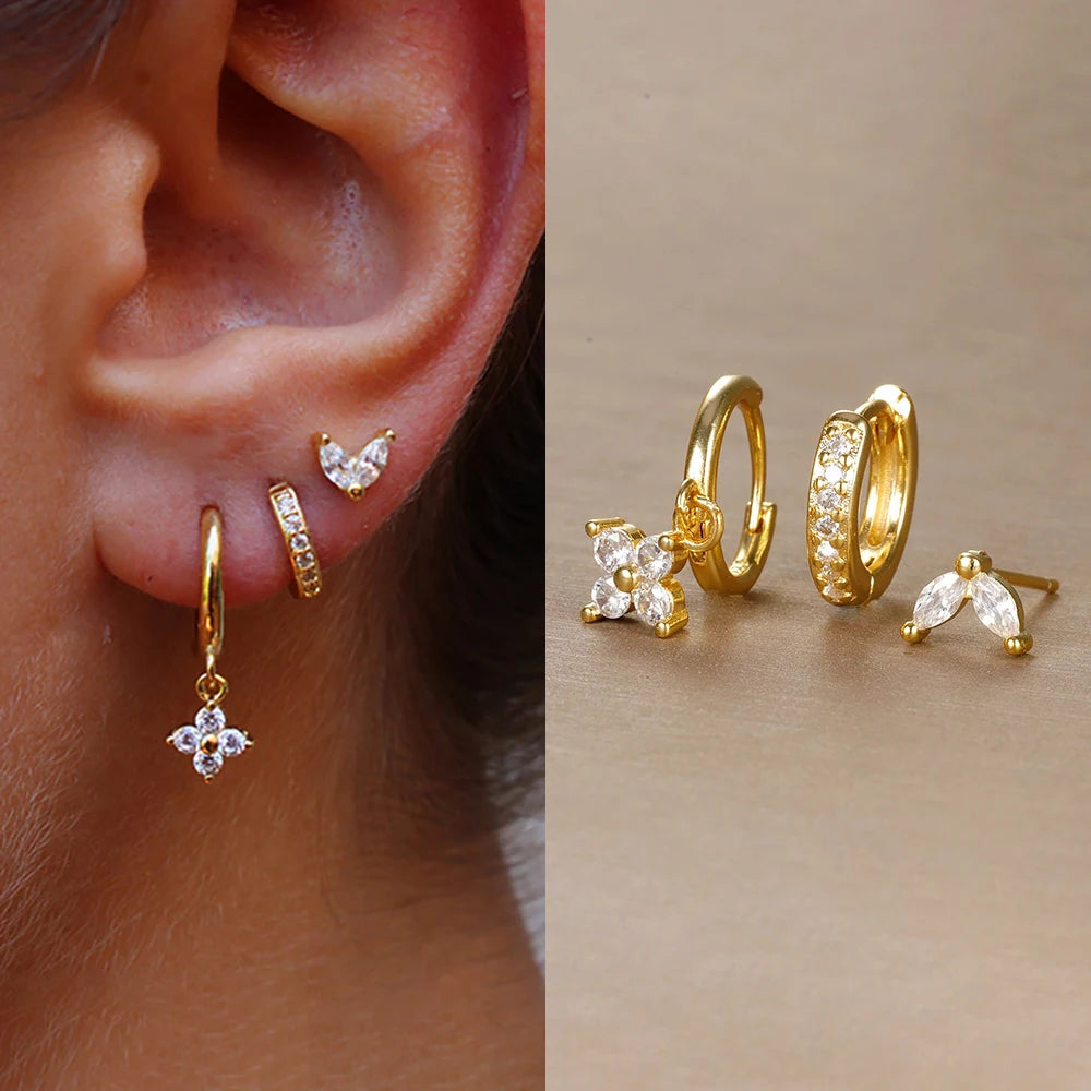 Flora Shine Earrings – 3PCS Stainless Steel Flower Set  Floral charm. Crystal sparkle. Everyday elegance.