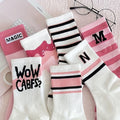 7 Pairs Letter Striped Socks, Comfy & Breathable All-match Socks, Women's Stockings & Hosiery