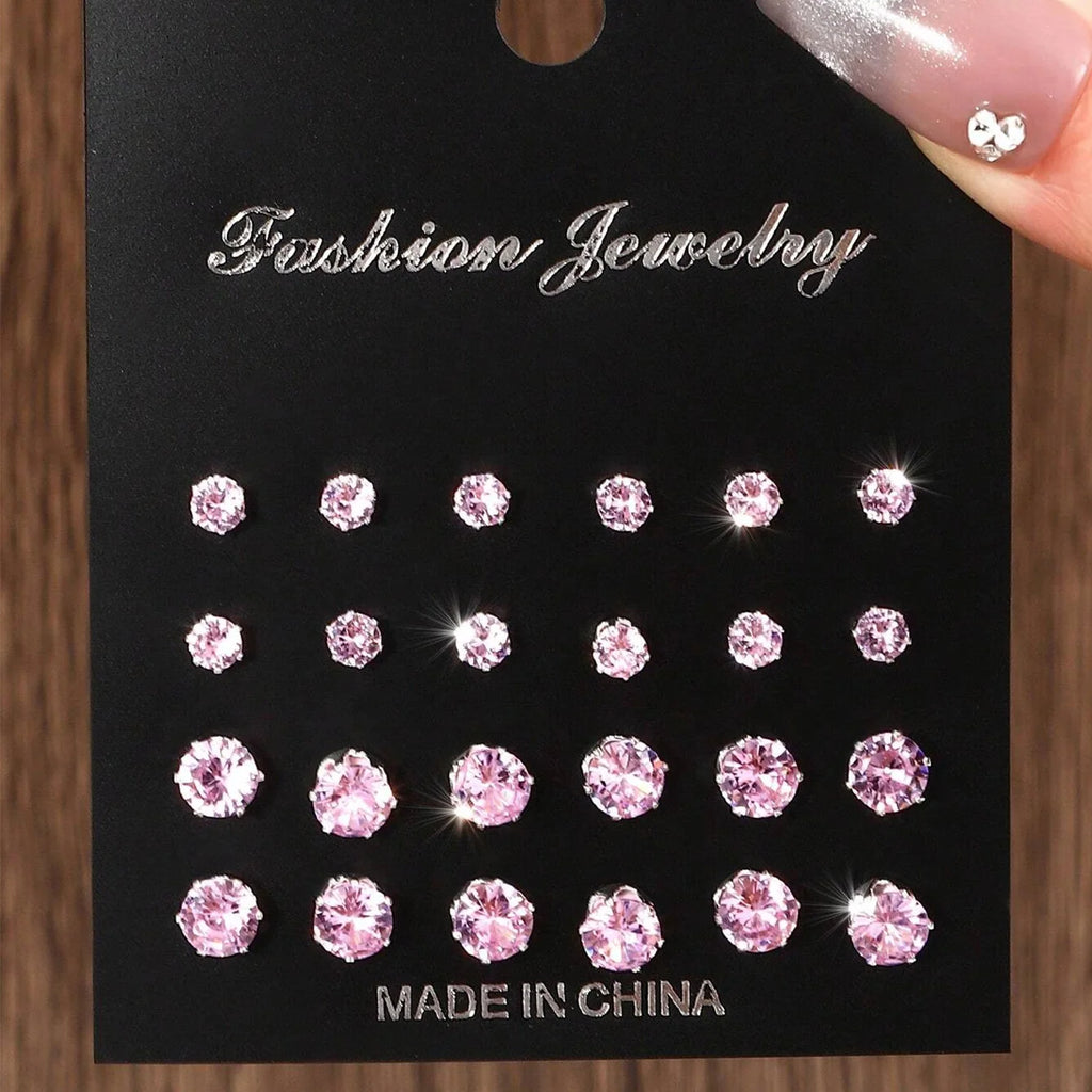 LuxeSpark Earring Set – 12 Pairs Zirconia Collection  Shine daily. Mix your style. Luxury made simple.