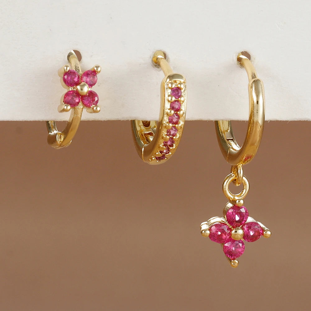 Flora Shine Earrings – 3PCS Stainless Steel Flower Set  Floral charm. Crystal sparkle. Everyday elegance.