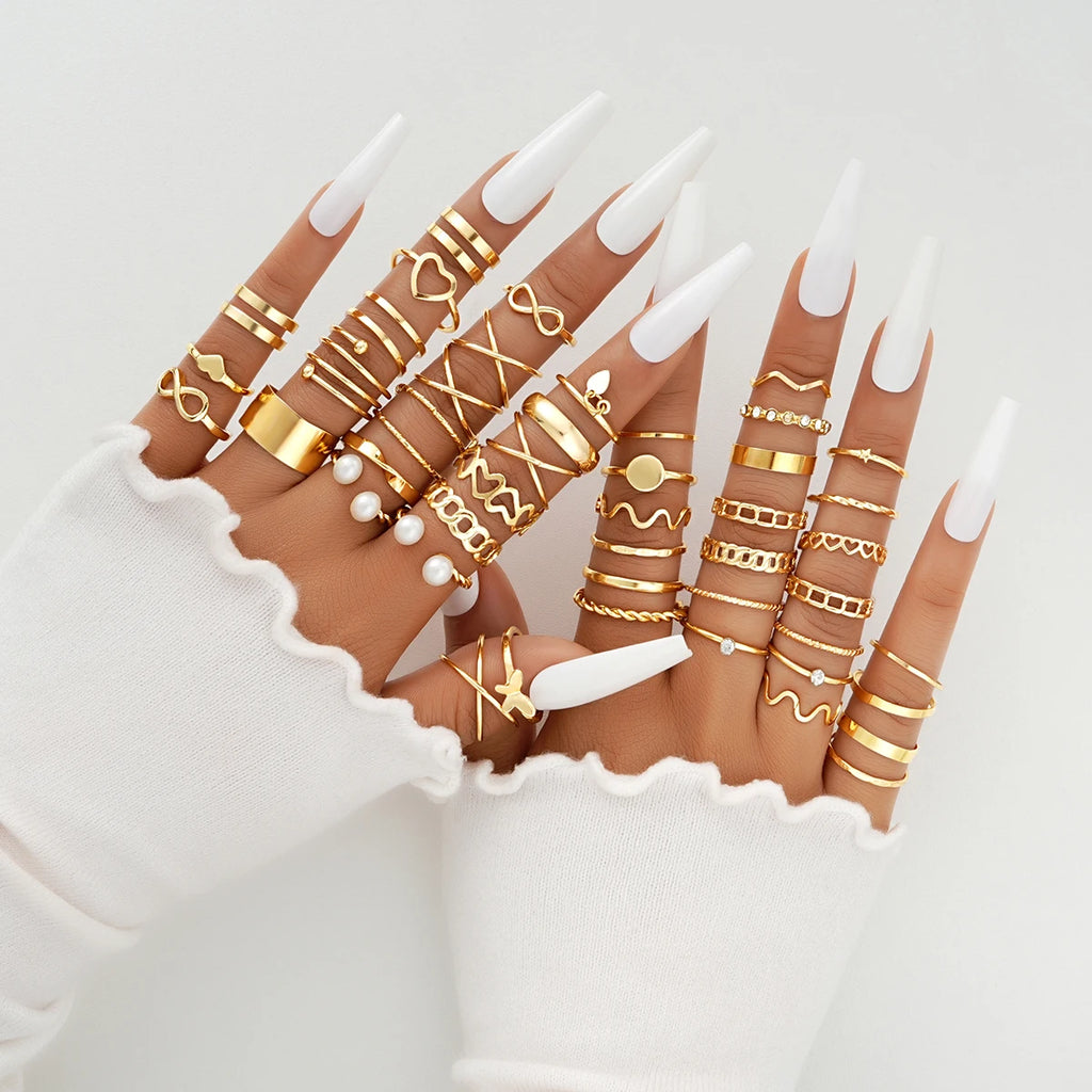 GoldenCharm Ring Set – 58PCS Vintage Mix Rings  Stack it. Mix it. Express your style.