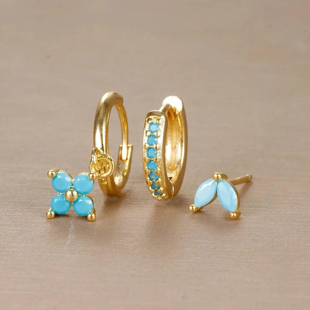 Flora Shine Earrings – 3PCS Stainless Steel Flower Set  Floral charm. Crystal sparkle. Everyday elegance.