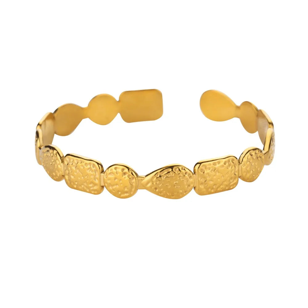 Exquisite Classic Bump Pattern Openning Bangles Bracelet For Women Cuff Bracelet Gold Color Stainless Steel Hand Ornament Gift