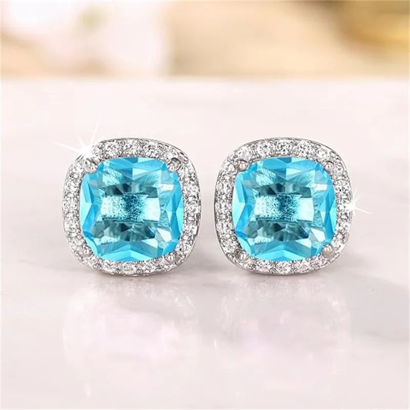 Huitan Classic Cushion Shape Stud Earrings with Brilliant Cubic Zirconia Stone Wedding Engagement Party Luxury Jewelry for Women