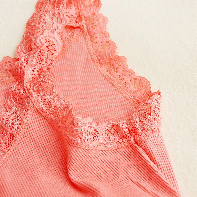 Lace Layer Tank – Sheer Lace Contrast Cami  Soft lace. Bold contrast. Effortless elegance.