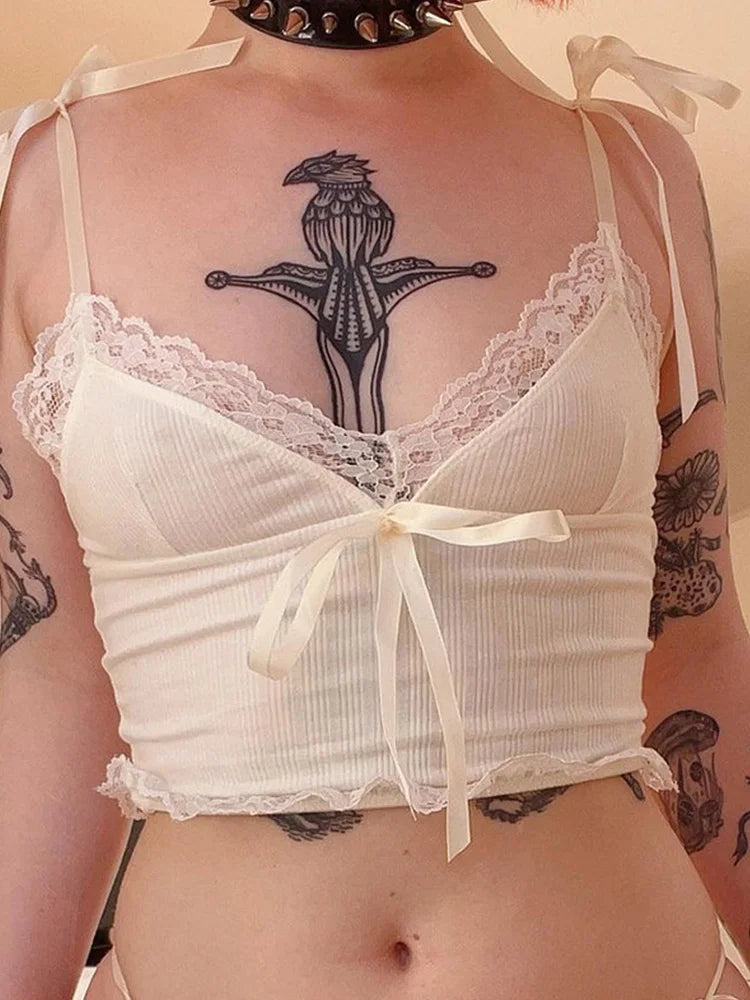 SweetMuse Lace Crop Top – Bow Aesthetic Backless Tee  Soft, cute, and irresistibly feminine.