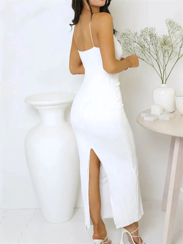 SculptLuxe Ruched Dress – Sleeveless Split Summer Gown  Sleek. Confident. Made to turn heads.