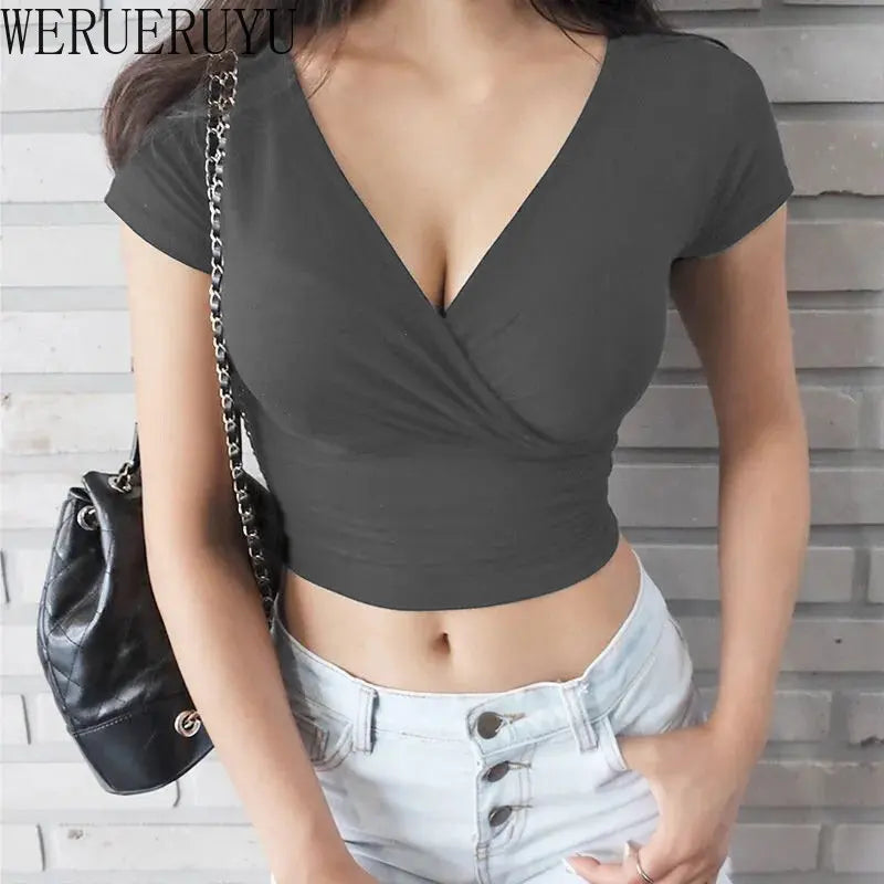 CorsetMuse Crop Tee – V-Neck Sculpt Street Top  Edgy structure. Feminine shape. Street-ready style.