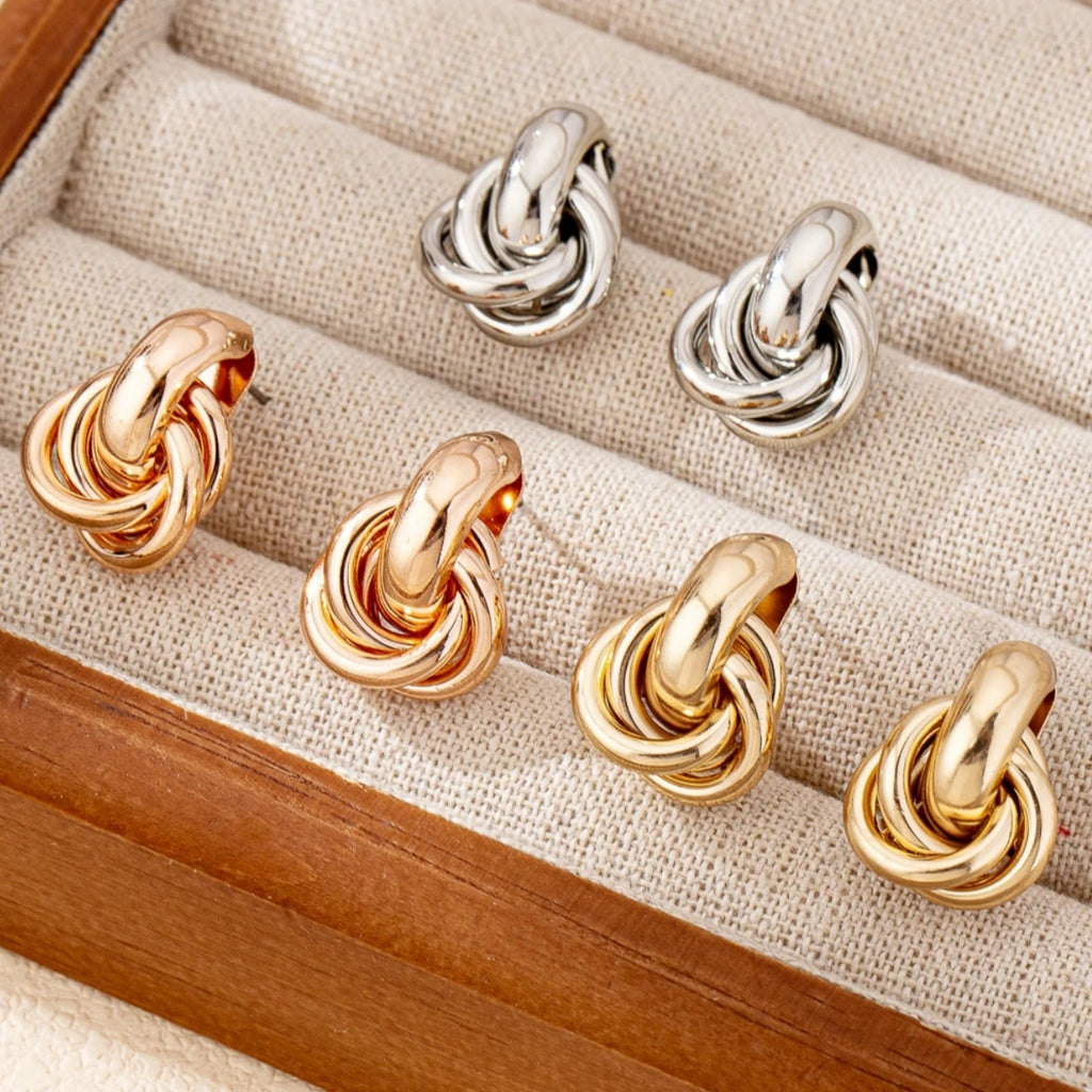 Obega Gold SIlver Color Knot Hoop Earring For Women Shiny Plating Trendy Earring Stud Cute Daily Wear Jewelry