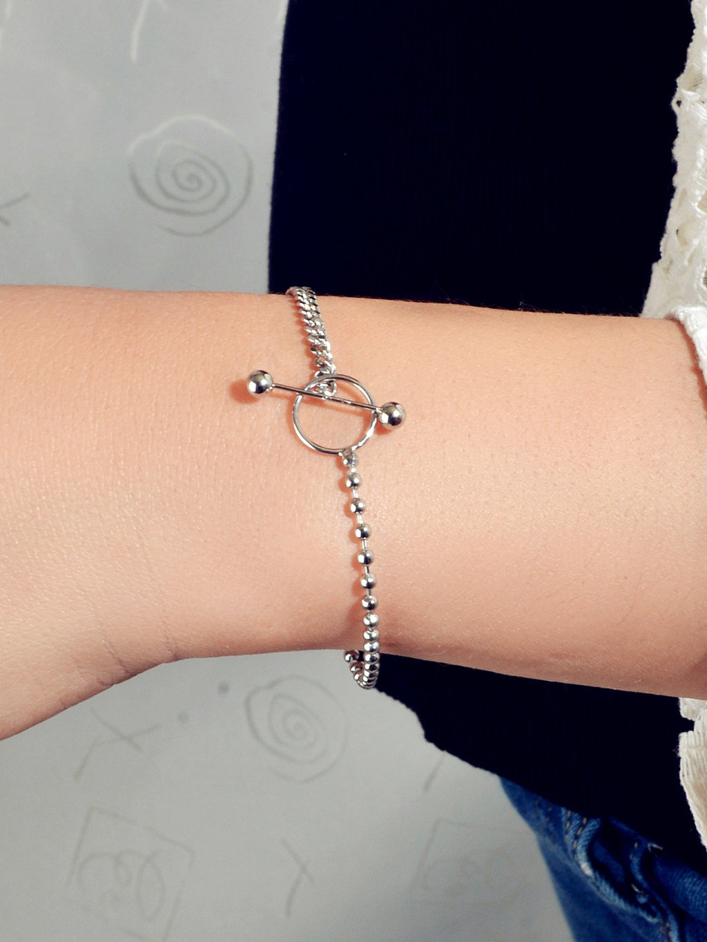 Minimalist Punk Popcorn Chain Multiple Silver Chain Lock Circle