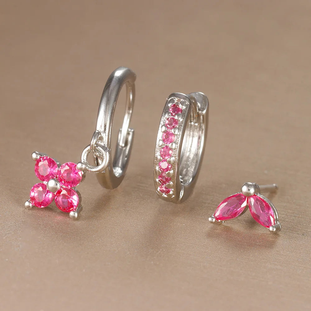 Flora Shine Earrings – 3PCS Stainless Steel Flower Set  Floral charm. Crystal sparkle. Everyday elegance.