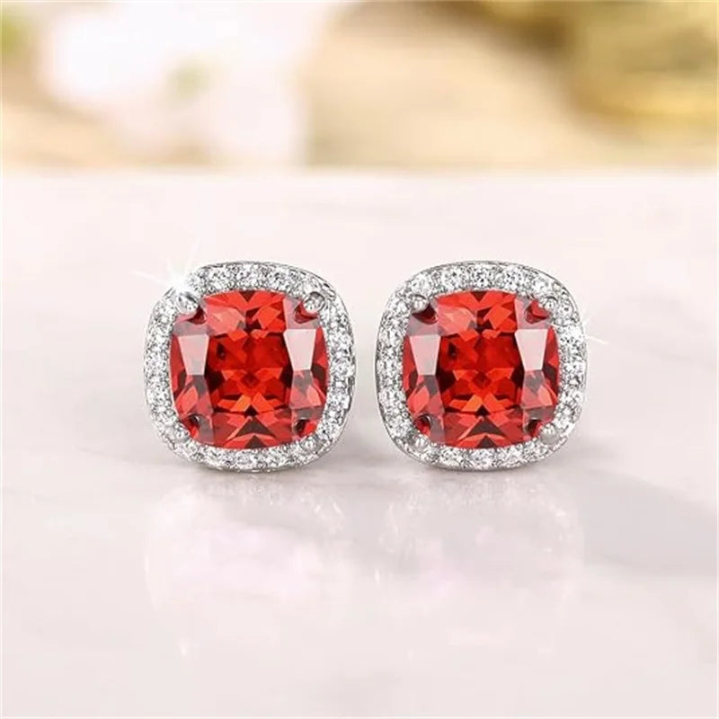 Huitan Classic Cushion Shape Stud Earrings with Brilliant Cubic Zirconia Stone Wedding Engagement Party Luxury Jewelry for Women