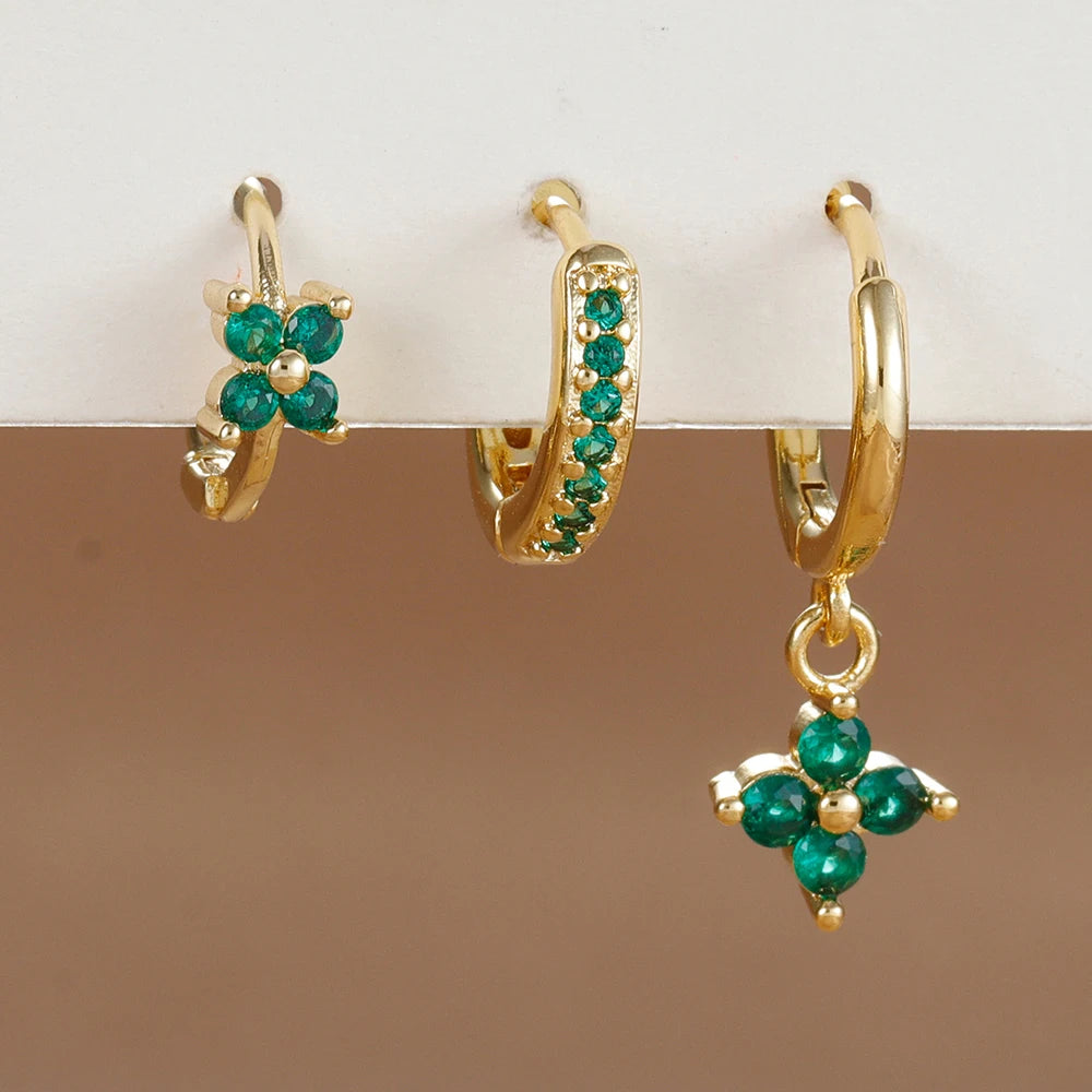 Flora Shine Earrings – 3PCS Stainless Steel Flower Set  Floral charm. Crystal sparkle. Everyday elegance.