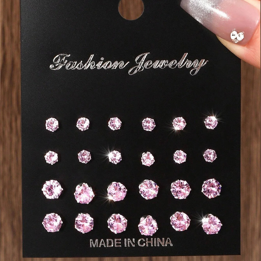 LuxeSpark Earring Set – 12 Pairs Zirconia Collection  Shine daily. Mix your style. Luxury made simple.
