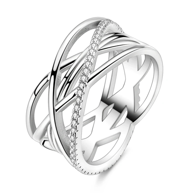 InfinityTwist Ring – 925 Silver Zircon Band  Elegant lines. Timeless shine. A symbol of forever.
