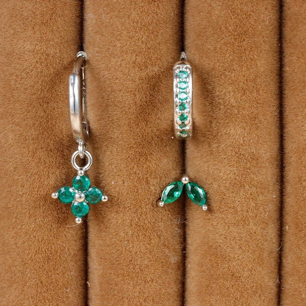 EmeraldGlow Hoops – 3PCS Green Zirconia Set  Fresh color. Subtle shine. Effortless elegance.