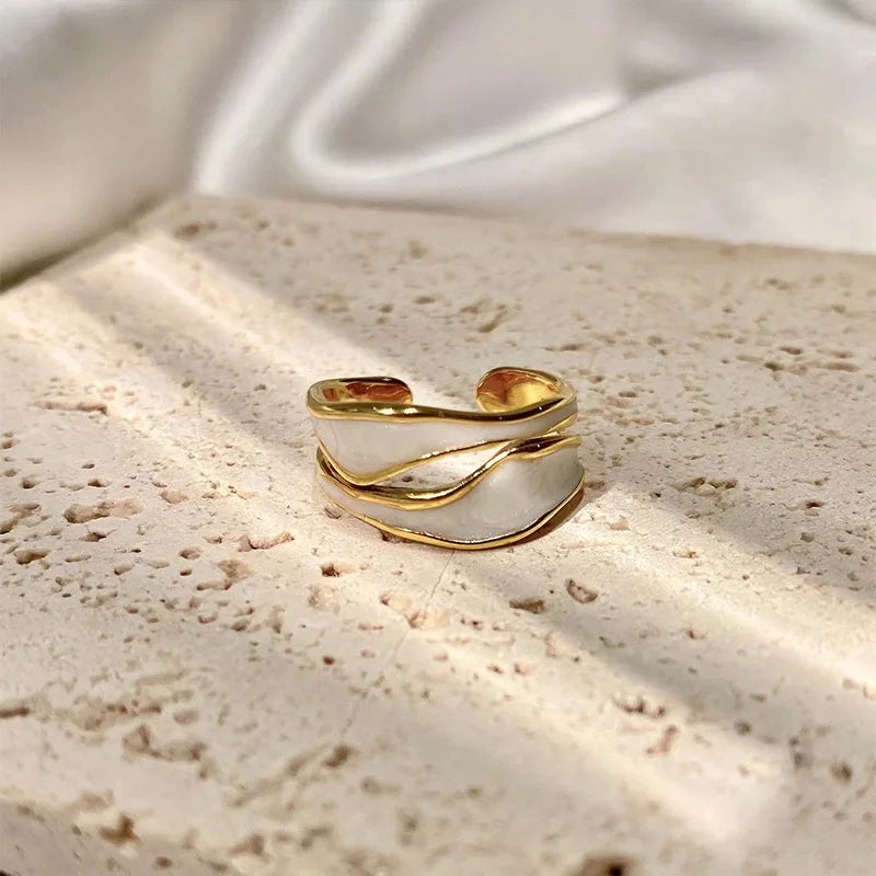 Geo Muse Ring – Vintage Enamel Adjustable Band  Artistic shape. Soft color. Effortless style.