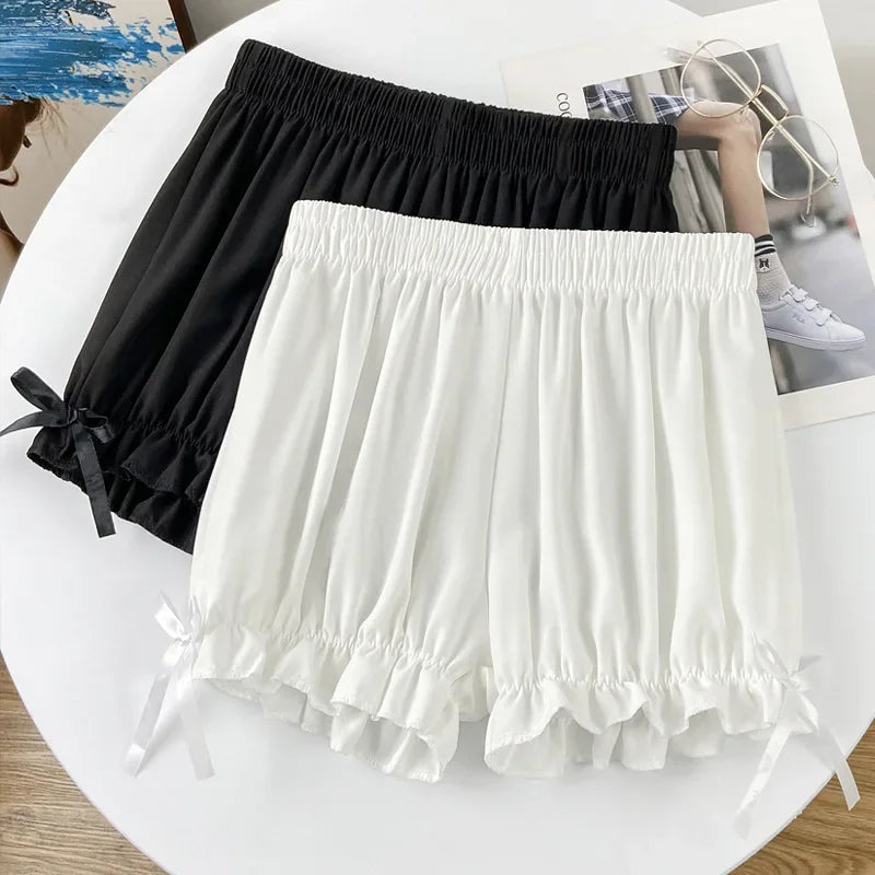 SilkLace Bloomers – Satin Ruffle Safety Shorts  Soft, cute, and designed for comfort with elegance.
