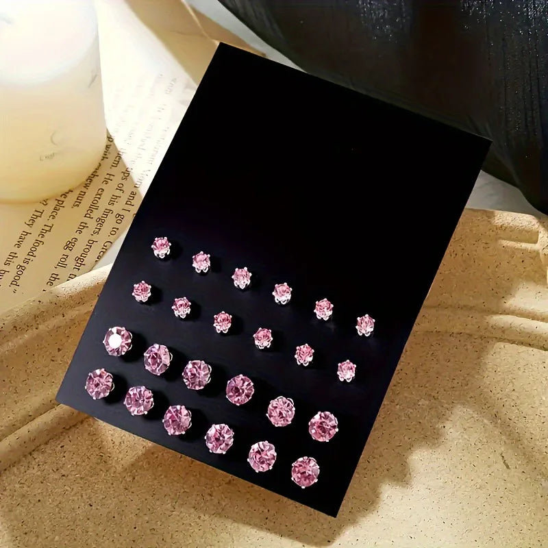 LuxeSpark Earring Set – 12 Pairs Zirconia Collection  Shine daily. Mix your style. Luxury made simple.