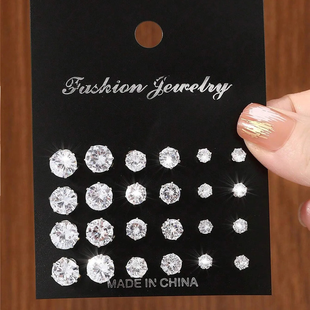 LuxeSpark Earring Set – 12 Pairs Zirconia Collection  Shine daily. Mix your style. Luxury made simple.
